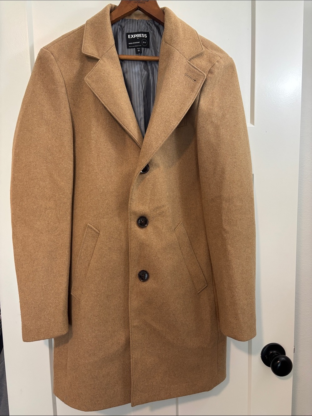 Express Men's-Style Camel Wool Blend Single-Breasted Coat